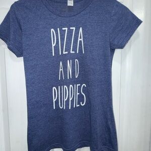 Anvil Navy Kids Tee with Pizza and Puppies Print